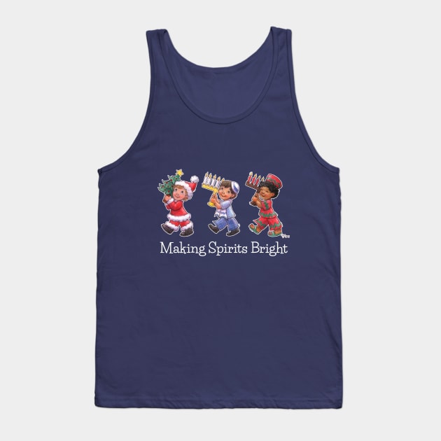 "Making Spirits Bright" Interfaith Holiday Kids WO Tank Top by Caroline McKay Illustration